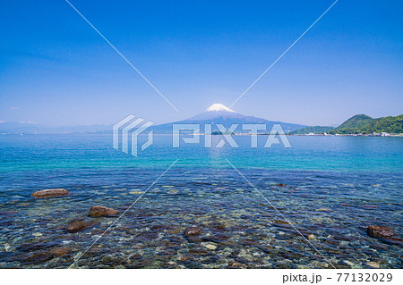 (静岡県)伊豆の海岸から見る、駿河湾越しの富士山 (静岡県)伊豆の海岸から見る、駿河湾越しの富士山 77132029