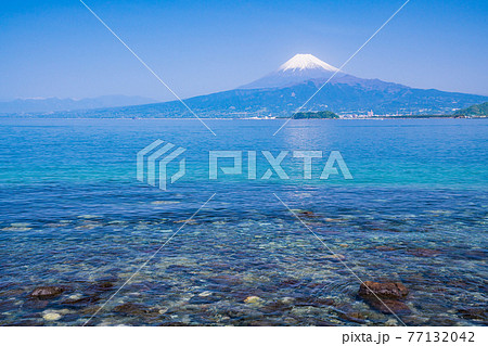 (静岡県)伊豆の海岸から見る、駿河湾越しの富士山 (静岡県)伊豆の海岸から見る、駿河湾越しの富士山 77132042