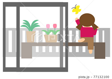 ベランダでの子供の危険な行為（後ろ背景） 77132100