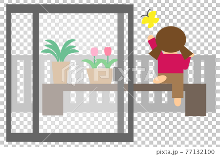 ベランダでの子供の危険な行為（後ろ背景） 77132100