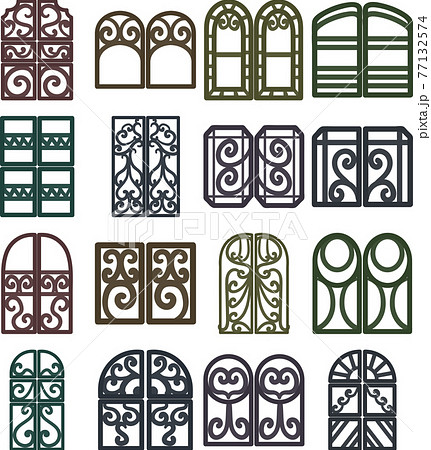 色々な形の おしゃれな窓枠のアイコンのイラスト素材