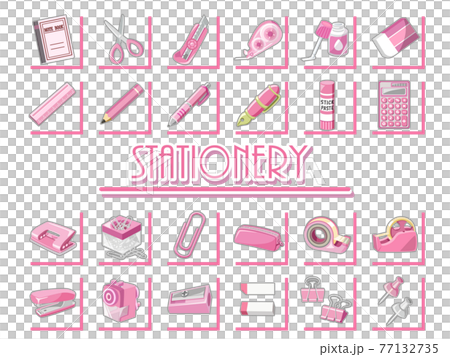Stationery, writing utensils, office supplies (pink) Icon set / Illustration material 77132735
