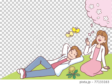 4月春の野原にいるカップル 77133163