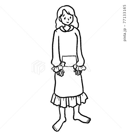 オシャレな部屋着を着た女性の線画イラストのイラスト素材