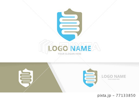 Vector colon and shield logo combination. Unique digestion guard logotype design template. 77133850