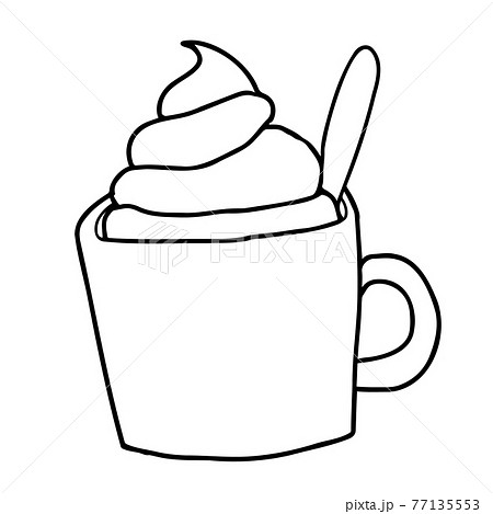 マグカップに入ったソフトクリームの線画イラストのイラスト素材