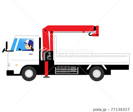 クレーン付きトラック(ユニック車)を運転する女性ドライバー クレーン付きトラック(ユニック車)を運転する女性ドライバー 77136357