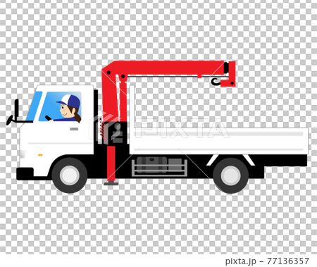 クレーン付きトラック(ユニック車)を運転する女性ドライバー クレーン付きトラック(ユニック車)を運転する女性ドライバー 77136357