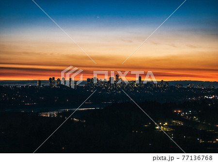 City of Metrotown on sunset sky background in Vancouver, British Columbia 77136768