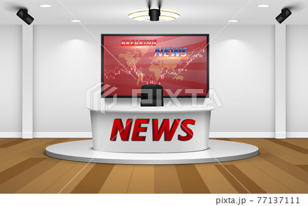 white table with breaking news on led screen background in the news studio room white table with breaking news on led screen background in the news studio room 77137111
