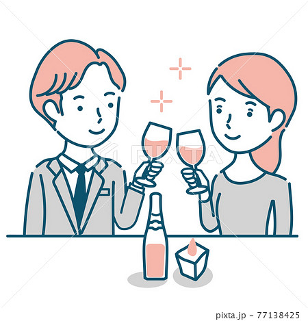 赤ワインで乾杯し記念日のお祝いをするカップルのイラスト素材のイラスト素材