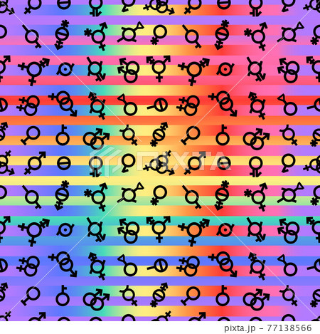 Pride flag with rainbow stripe. Freedom LGBT Gender Seamless pattern Bigender, agender, neutrois, asexual, lesbian, homosexual, bisexual icon orientation. Vector design surface Gay-friendly background 77138566