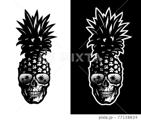 Skull Pineapple In Sunglasses On A Light And のイラスト素材