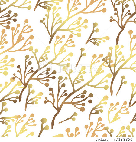 Gold flowers pattern. Seamless background with golden branches. White background. Vector graphics. Gold flowers pattern. Seamless background with golden branches. White background. Vector graphics. 77138850