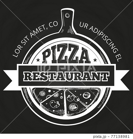 Hand drawn pizzeria label on chalkboard Hand drawn pizzeria label on chalkboard 77138981
