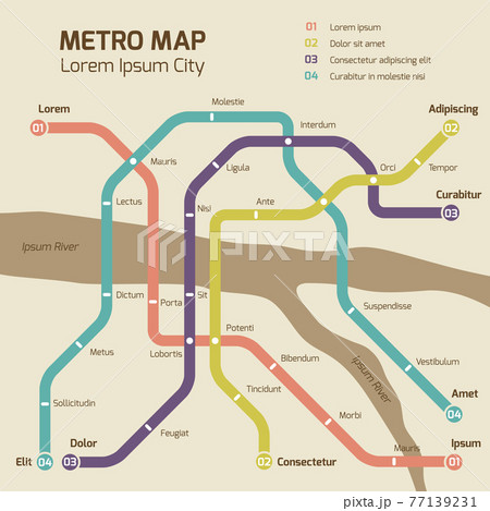 Vintage colors subway map concept Vintage colors subway map concept 77139231