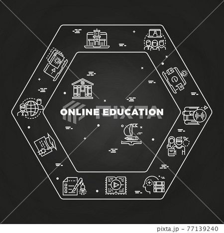 Online education line art concept on blackboard 77139240