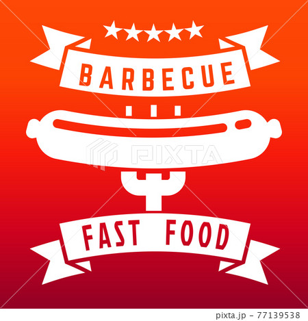 Fast food or barbecue label on flame color background - food poster design 77139538