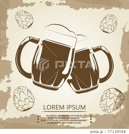 Beer mugs and hops vintage poster for beer shop 77139568