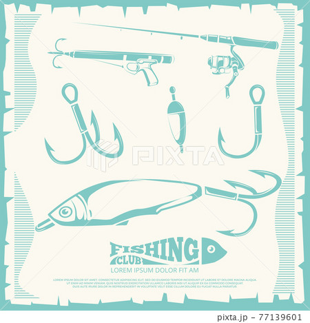 Poster with fishing accesories and equipment Poster with fishing accesories and equipment 77139601