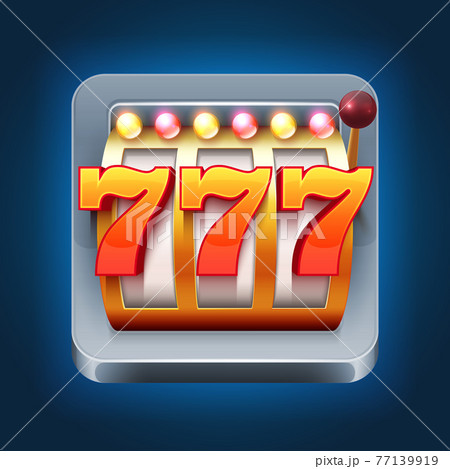 Casino smartphone game icon with 777 win slot machine 77139919