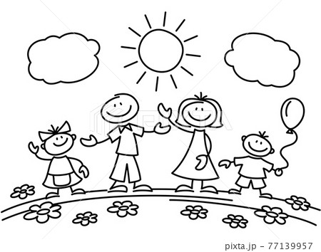 Hand drawn stick figure happy family. illustration 77139957