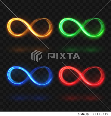 Abstract glittering infinity or eternal magic light loop symbols. Colorful brightness icons 77140319