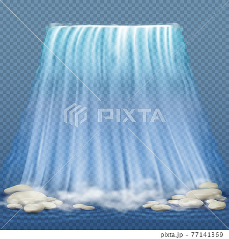 Realistic waterfall with blue clean water and stones, water rapids illustration Realistic waterfall with blue clean water and stones, water rapids illustration 77141369