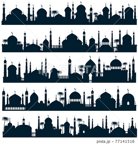 Islamic city skylines with mosque and minaret silhouettes arabic architecture 77141516