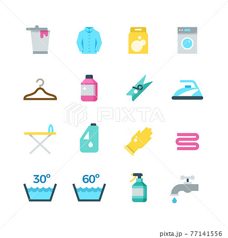 Household washing, drying and laundry flat icons 77141556