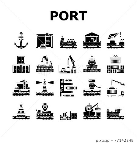 Container Port Tool Collection Icons Set Vector 77142249