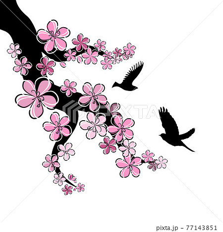 A Branch Of Sakura With Falling Petals With のイラスト素材