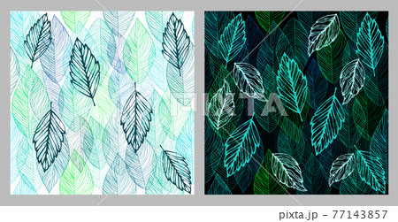 Graphic leaves seamless green pattern. Dark and light background. vector illustration 77143857