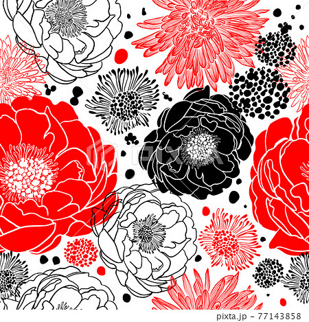 Seamless Red and black floral background. Dark and light background with peonies . Vector illustration 77143858