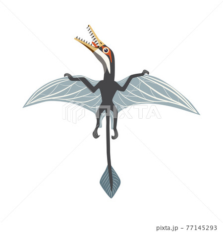 Flying Ramforkhin, prehistoric dinosaurs collection. Ancient animals. Hand drawn. In a frame of flowers and leaves. Flying Ramforkhin, prehistoric dinosaurs collection. Ancient animals. Hand drawn. In a frame of flowers and leaves. 77145293
