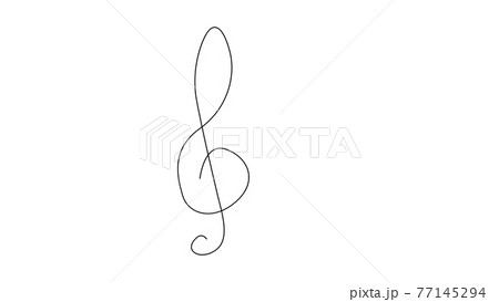 A treble clef and notes are drawn by a single black line on a white background. Continuous line drawing. illustration. A treble clef and notes are drawn by a single black line on a white background. Continuous line drawing. illustration. 77145294