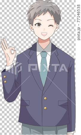 OK pose, smiling male student (short hair) 77146538