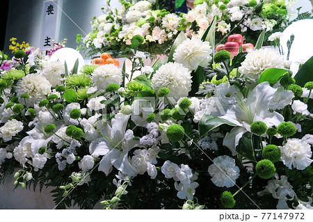 白とグリーンの花祭壇 77147972