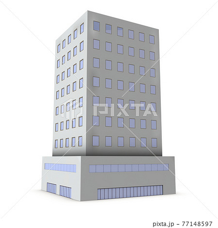 ビジネスホテルの建築模型 オフィスビル 白バック 3dレンダリング のイラスト素材