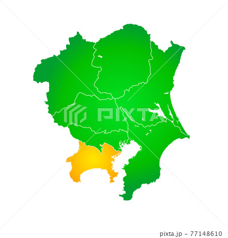 神奈川県地図と関東地方地図のイラスト素材