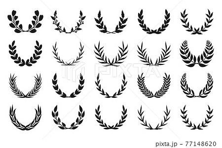 Black silhouette foliate vintage wreath set vector 77148620