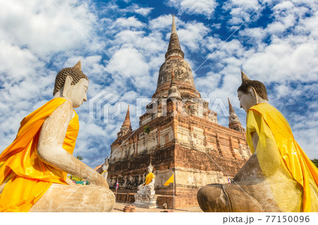 Beautiful pagoda and buddha statue at Wat Yai Chaimongkol temple, Ayutthaya Beautiful pagoda and buddha statue at Wat Yai Chaimongkol temple, Ayutthaya 77150096