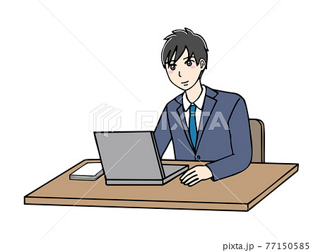 スーツ姿のノートパソコンに向かう男性 斜めのイラスト素材
