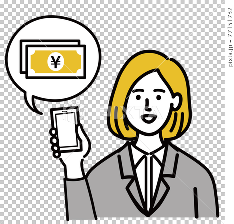 Female blonde young suit vector pop smartphone money cash 77151732