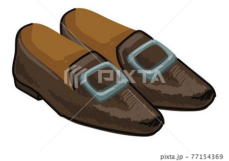 Old shoes on flat platform, vintage clothes vector 77154369