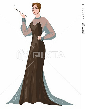 Elegant Smoking Women Wearing Long Dress Vectorのイラスト素材