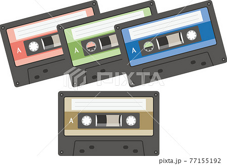 カセットテープカラーセットのイメージイラスト 記録媒体 のイラスト素材