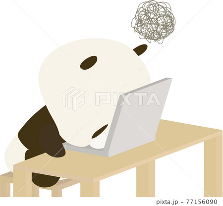 パソコンの前でうなだれるパンダのイラスト素材