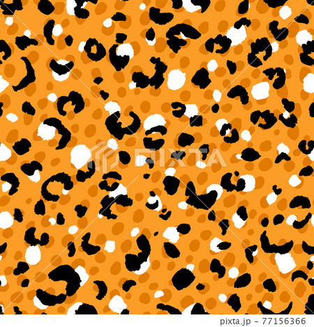 Abstract modern leopard seamless pattern. Animals trendy background. Orange and black decorative vector stock illustration for print, card, postcard, fabric, textile. Modern ornament of stylized skin 77156366