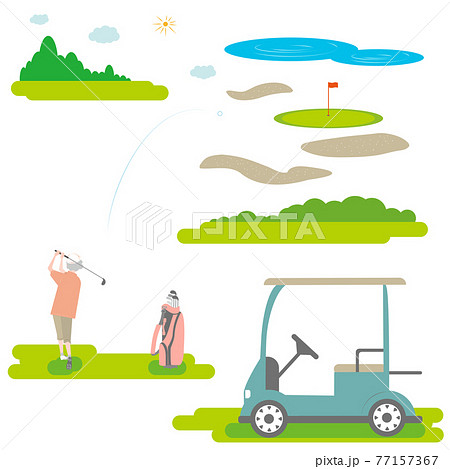 ゴルフをする年配の女性のセットのイラスト素材
